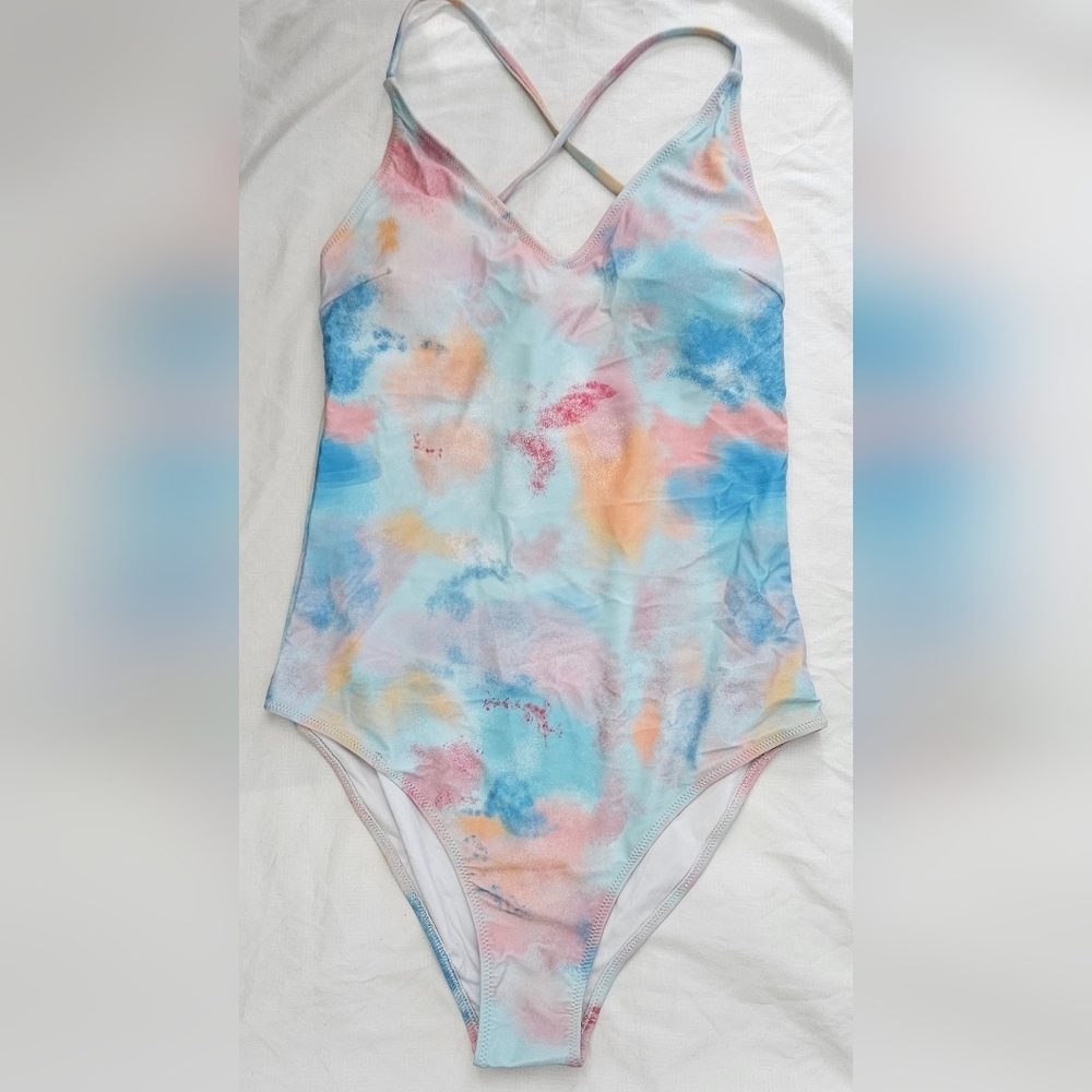 Cupshe One Piece Swimsuit Pastel Tie Dye Criss Cross Back Medium NWT